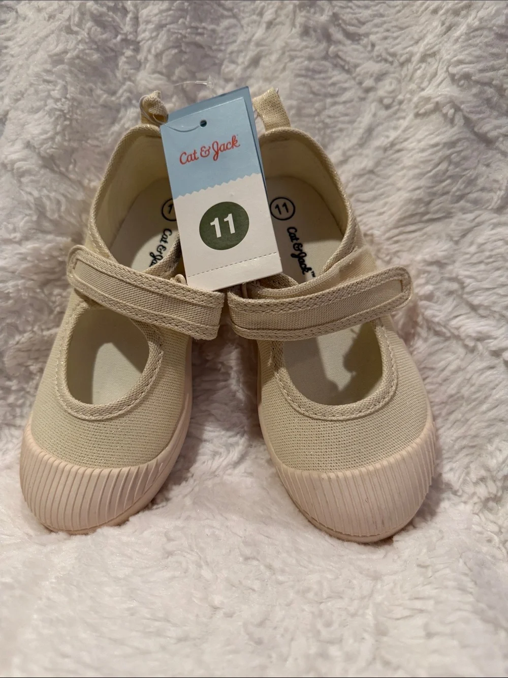 Cat & Jack Cream Canvas Mary Jane Hook-and-Loop Shoes